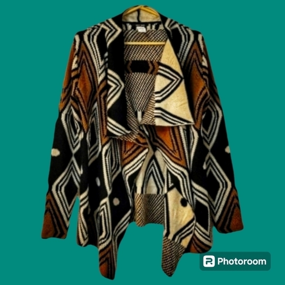 WEST 36TH Geometric Art Deco Draped Grandpa Cardigan Sweater Medium Large - Picture 1 of 9